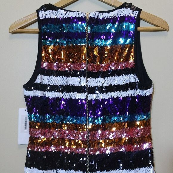 Showgirl Rainbow Sequin Stripe Mini Dress Swifty Eras Taylor Swift Party NWT - Picture 11 of 15